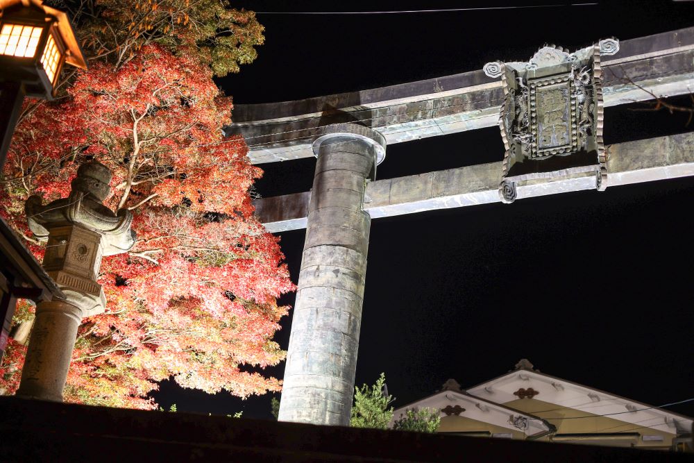 銅の鳥居紅葉ライトアップ